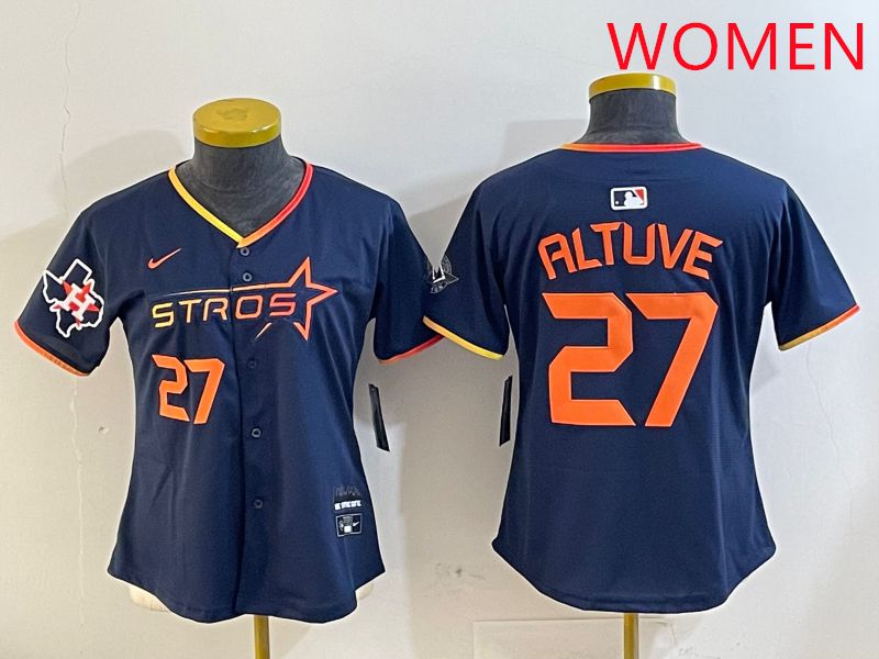 Women Houston Astros #27 Altuve Drak Blue Three generations Joint Name 2025 Nike MLB Jersey style 4108->women mlb jersey->Women Jersey
